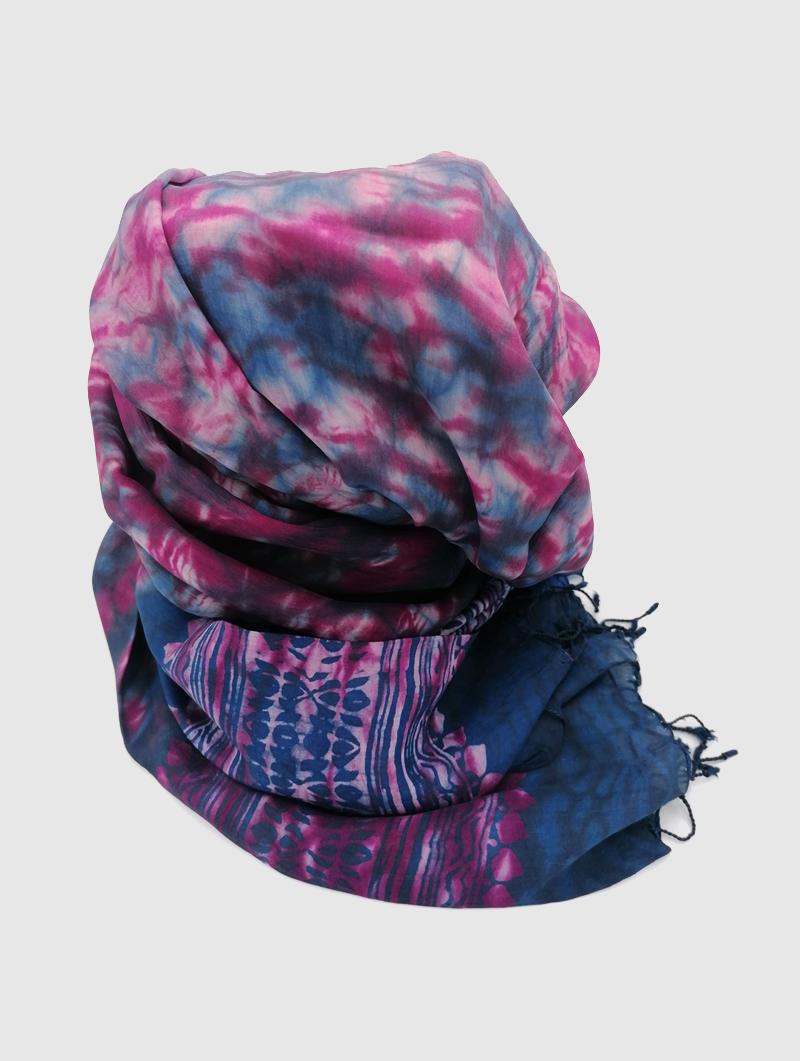 Silk-Double Dye-Indigo, Magenta with Tassels