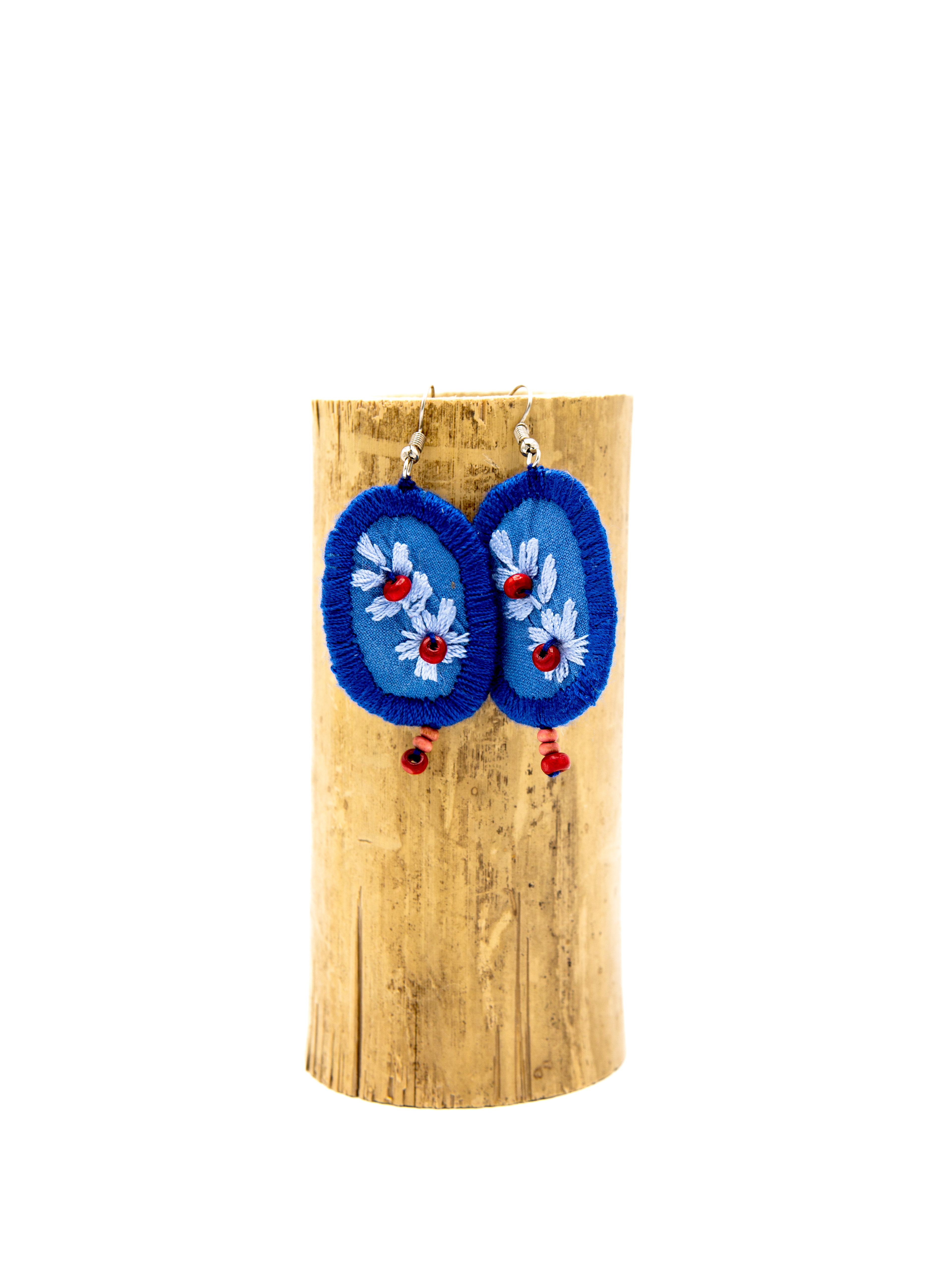 Earrings - textile embroidery and beads - blue