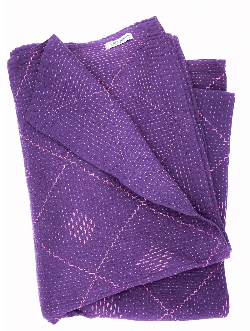 Katha Bed Cover - Purple
